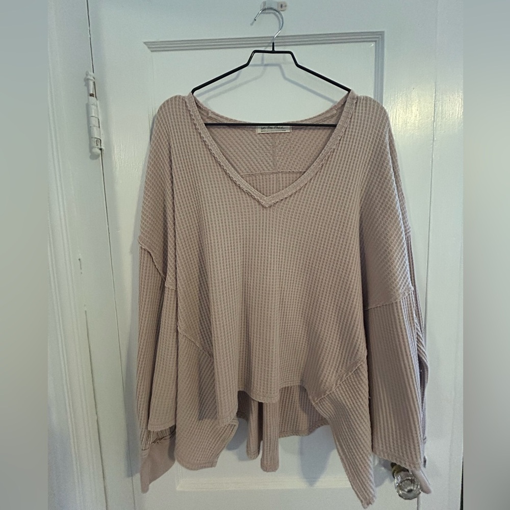 Free People We The Free Oversized Waffle Knit Thermal Top M Blush